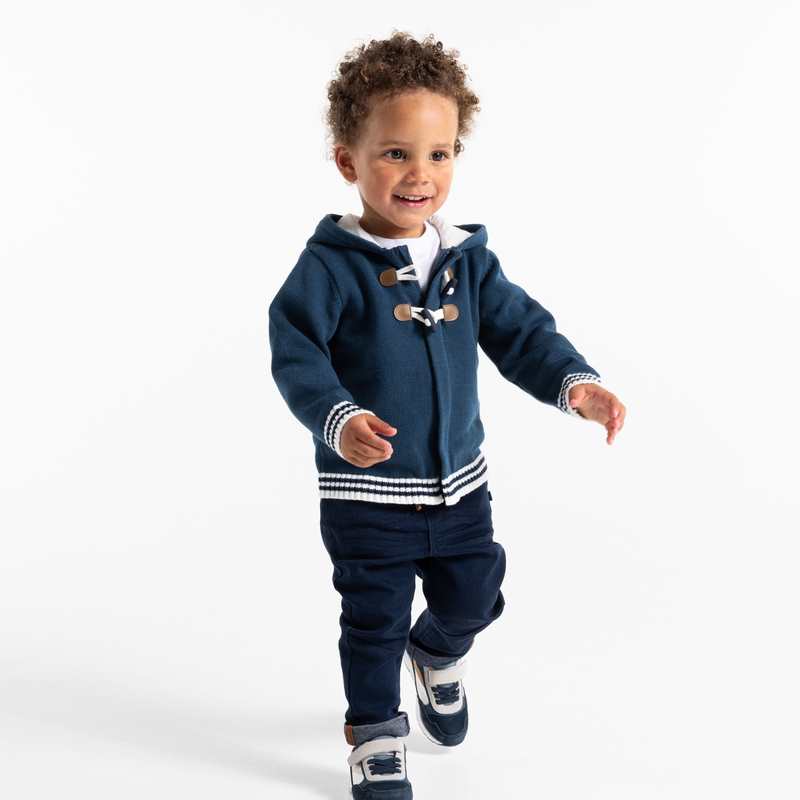 Gilet maille tricot zippé à capuche bleu bébé garçon