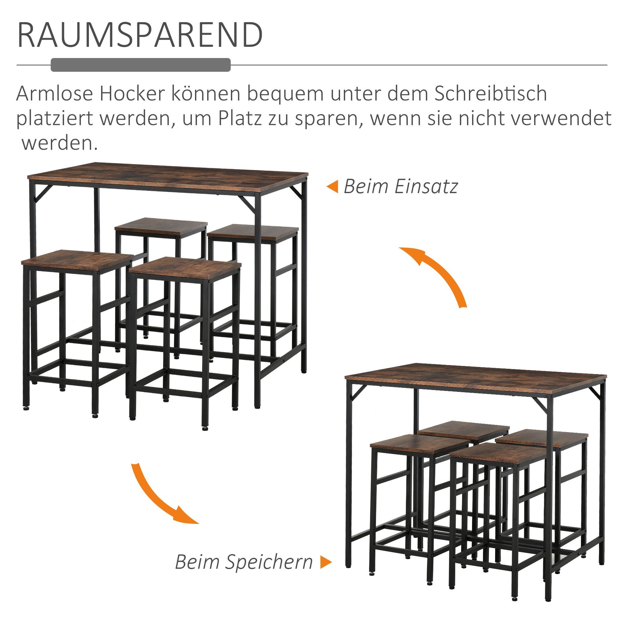 HOMCOM Bargruppe Bartisch-Set mit 4 Barhockern