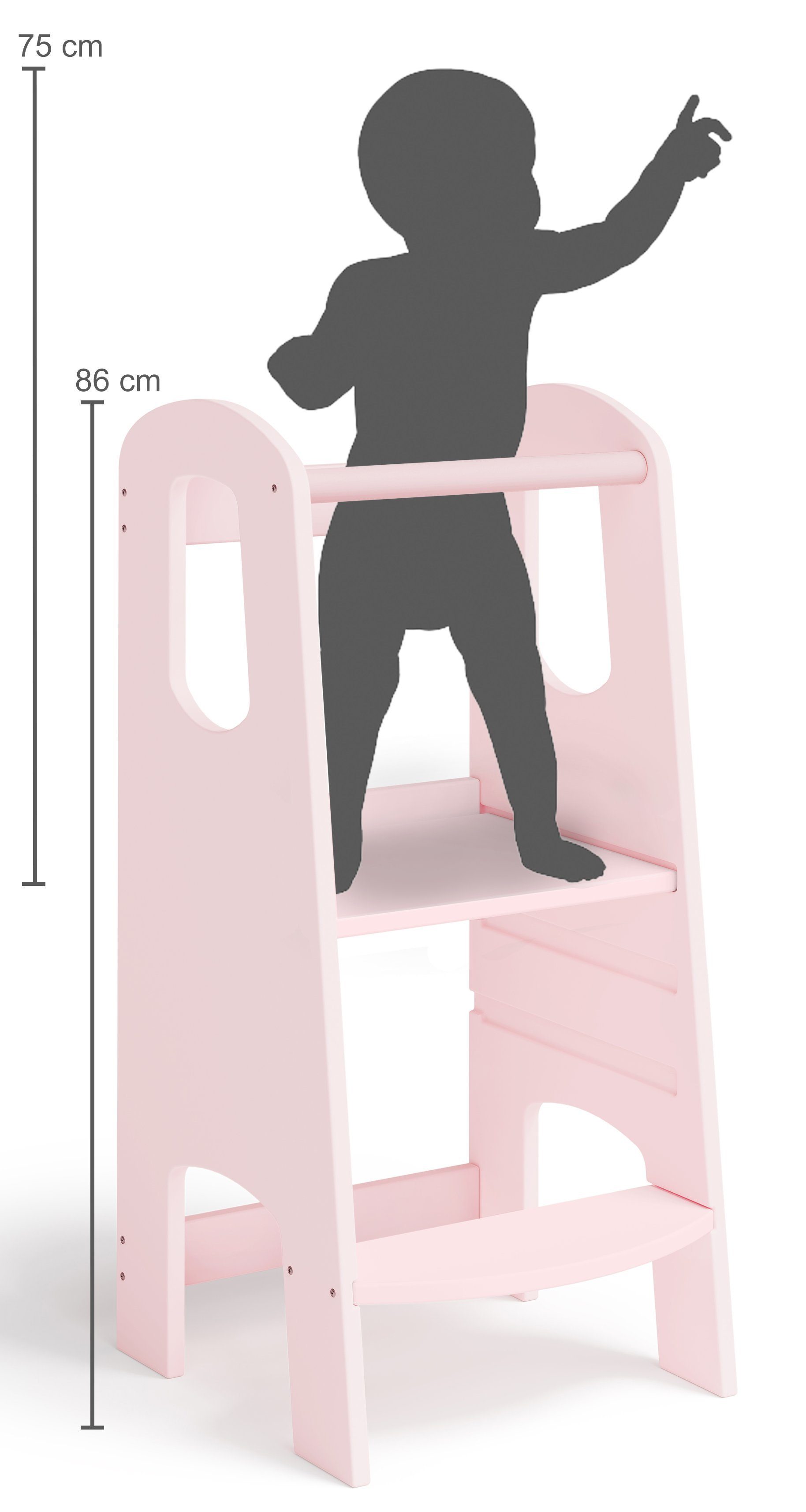 Bellabino Stehhilfe Lernturm Luni, 3-fach höhenverstellbar, aus Birke Sperrholz, rosa