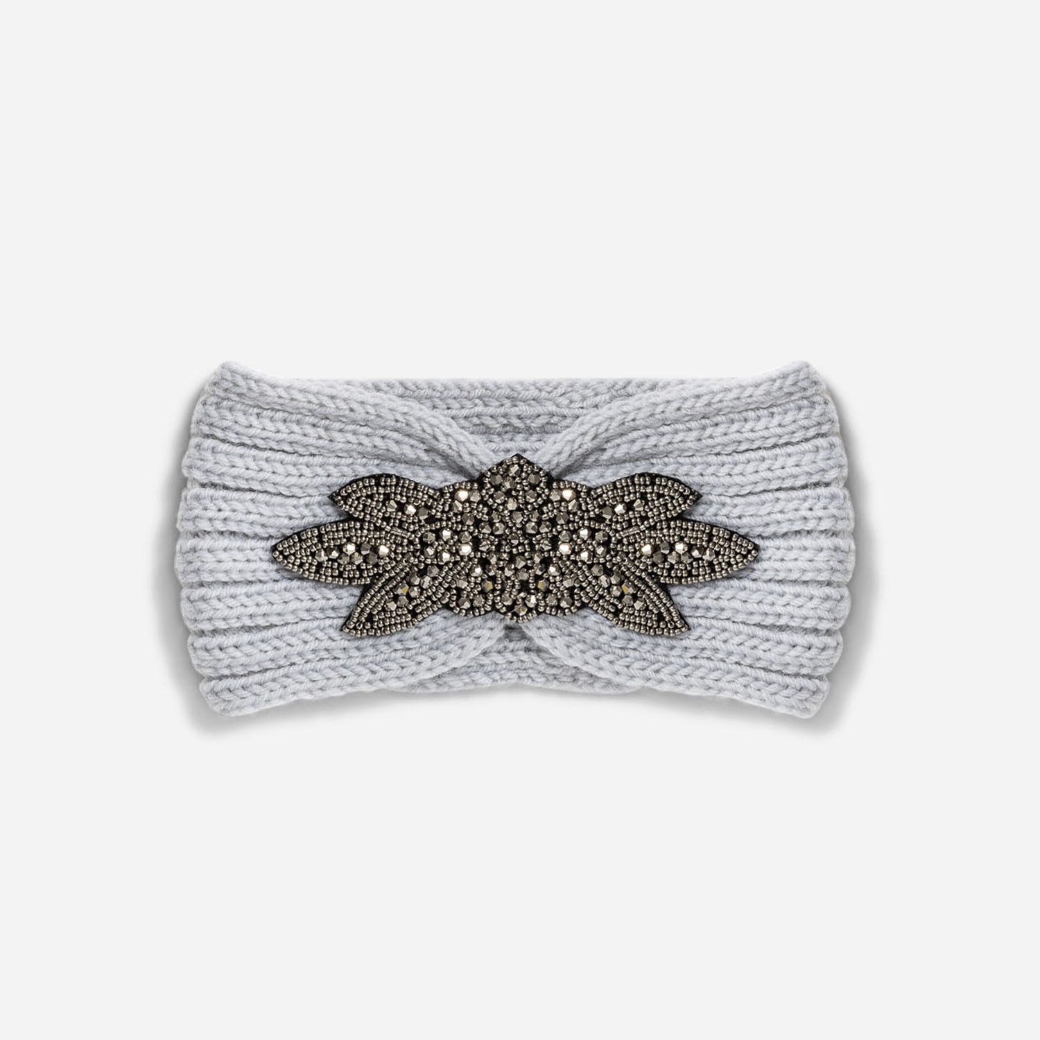 Headband-bijou TEXTO gris perle en maille