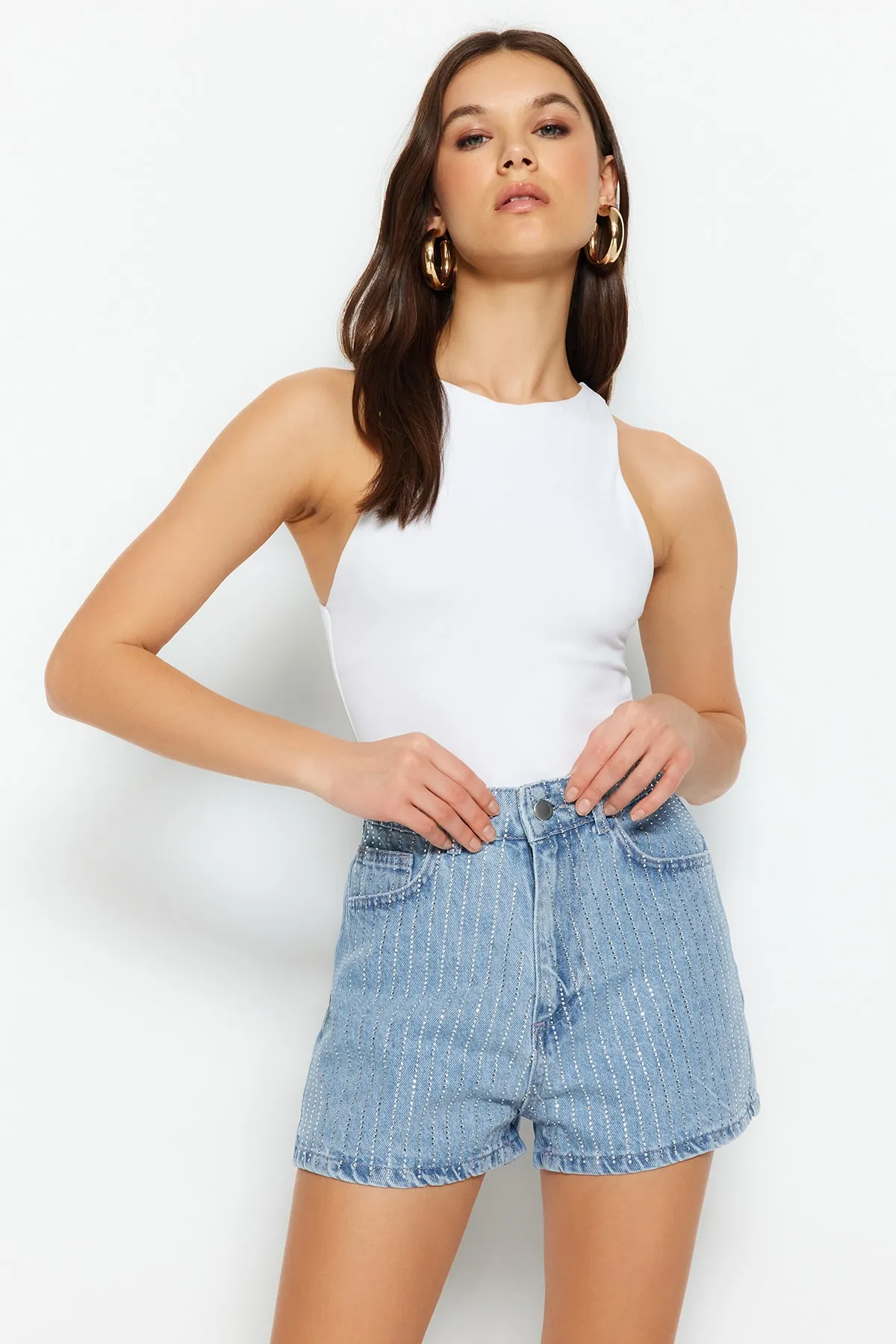 Trendyol Collection  Shorts - Blau - Hoher Bund