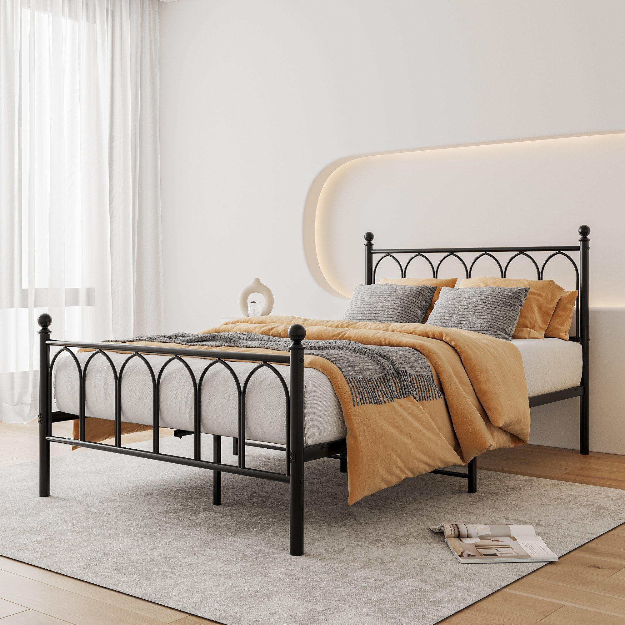 OKWISH Metallbett Einzelbett Jugendzimmer mit Lattenrost ohne Martatze, 120x200cm