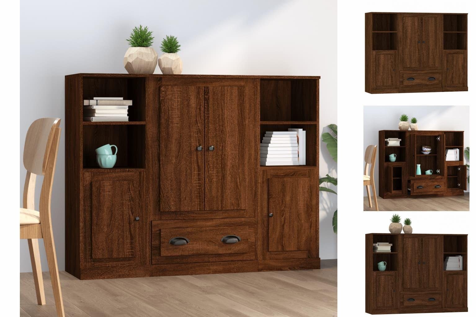 vidaXL Anrichte Highboards 3 Stk Braun Eichen-Optik Holzwerkstoff