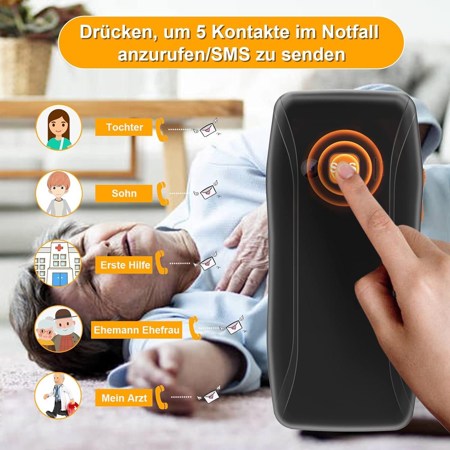 TOKVIA Seniorenhandy T102 GSM Handy m.großen Tasten Notruftaste ohne ertrag Seniorenhandy (64 GB Speicherplatz)