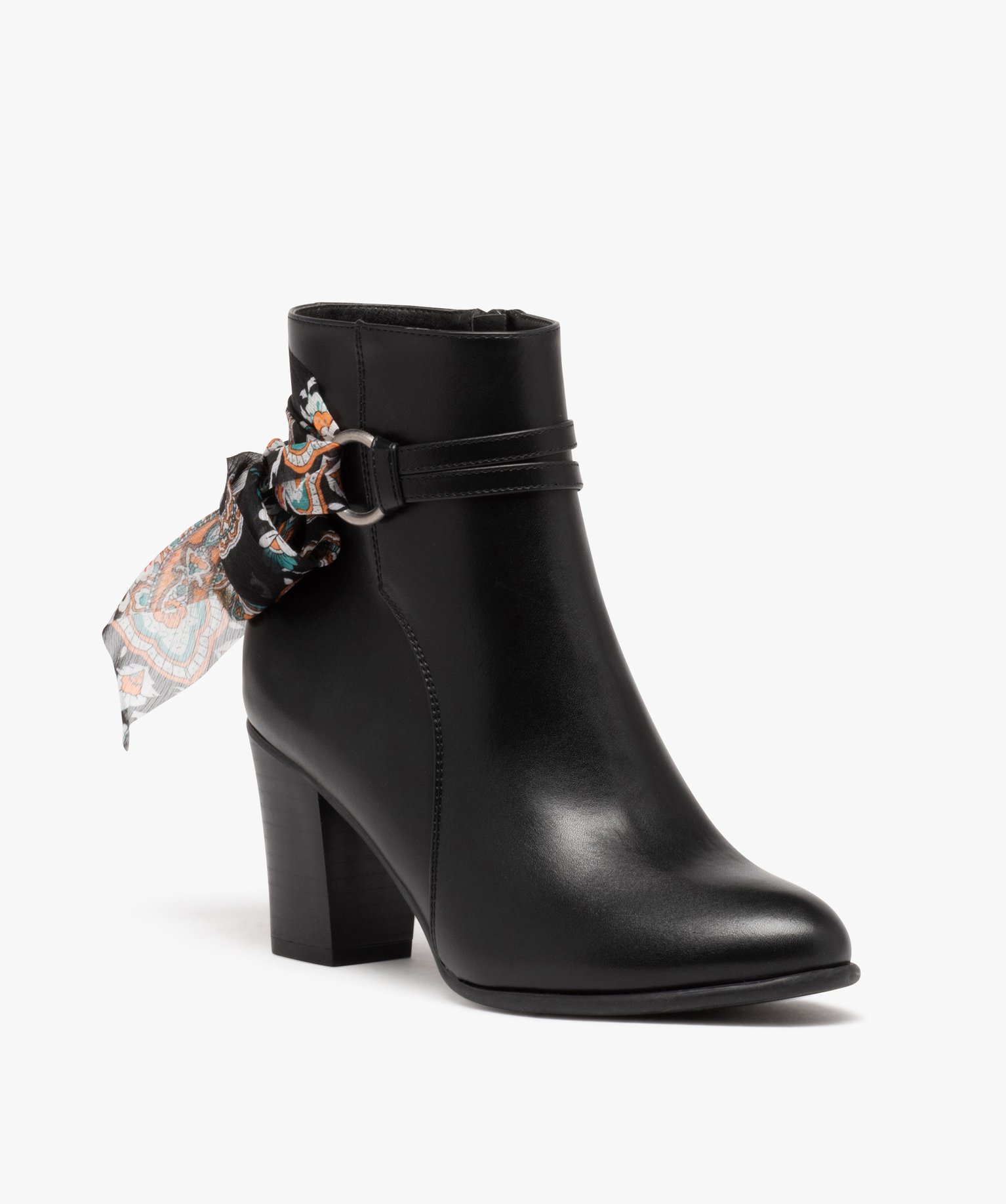 Boots femme à talon avec dessus uni et bride foulard noir | GEMO
