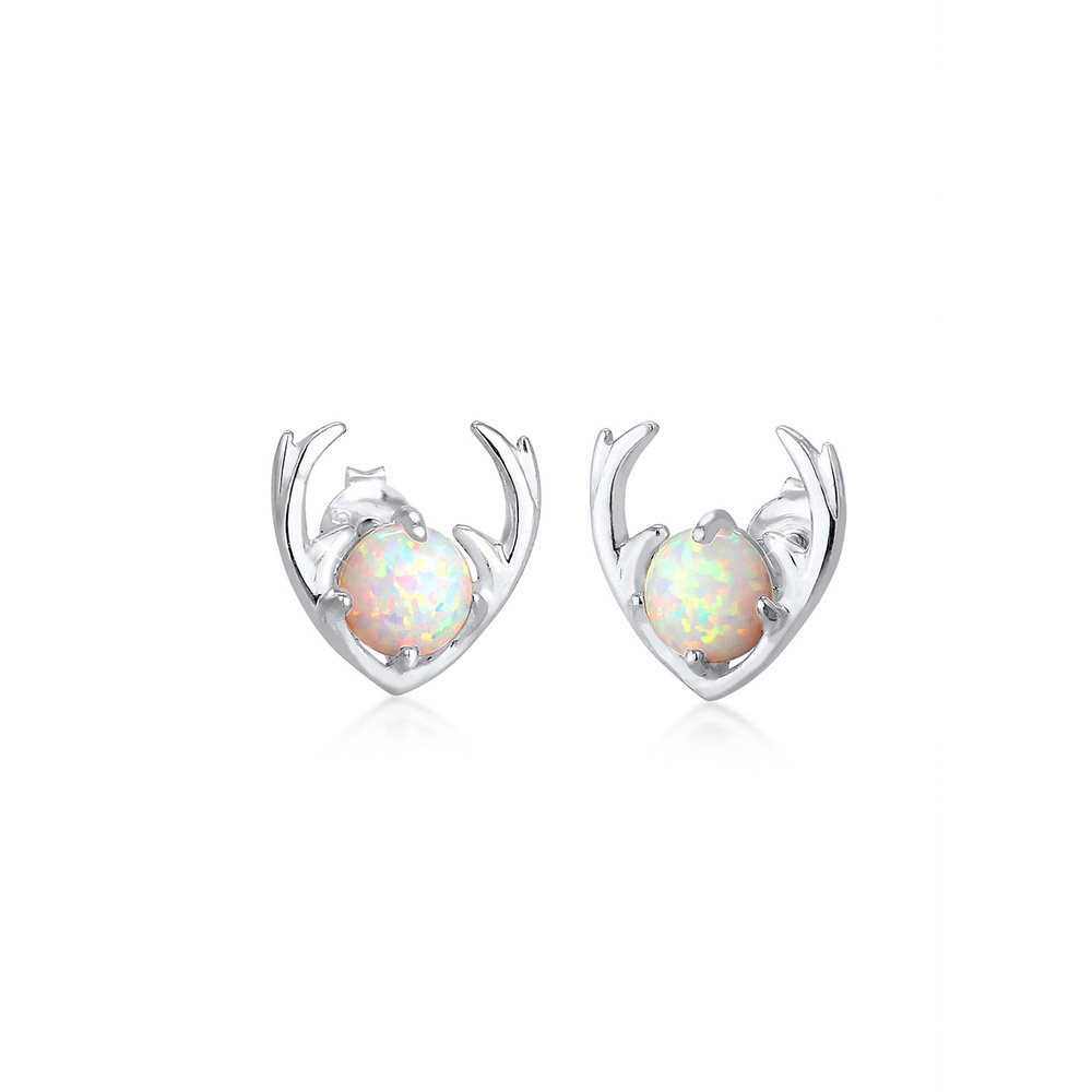 Elli Elli Boucles d'Oreilles Femme Motif de Bois de Cervidé avec Opale Synthétique en  Boucles d'oreilles