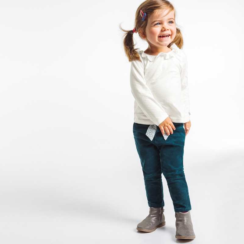 T-shirt col volanté maille fantaisie beige bébé fille