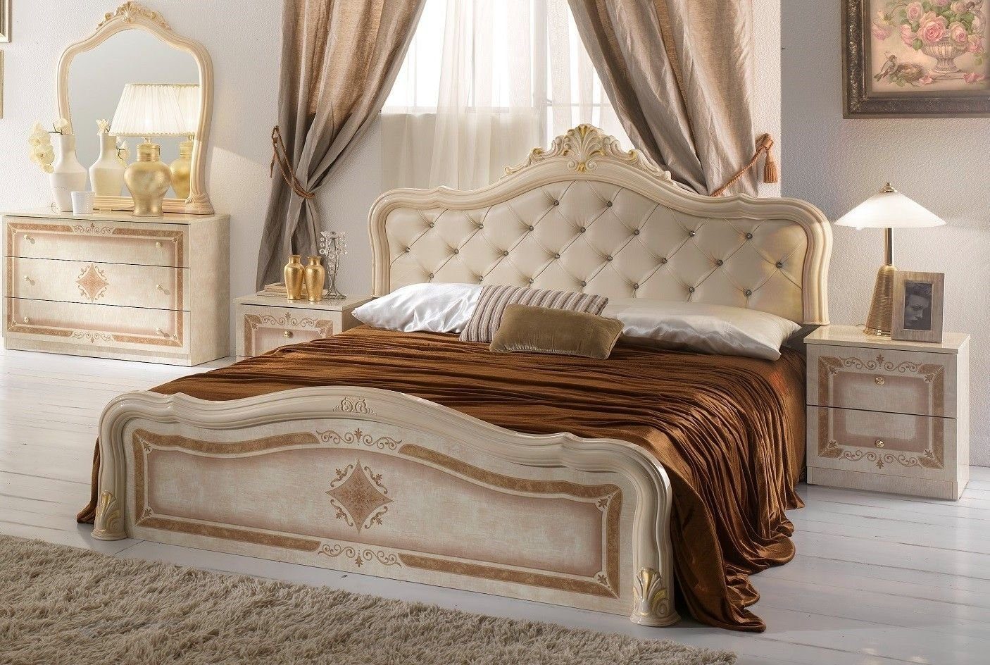 Interdesign24 Bettanlage Livia, (3-teilig, bestehend aus Bett inkl. Lattenrost und 2 x Nachtkommode), in Beige