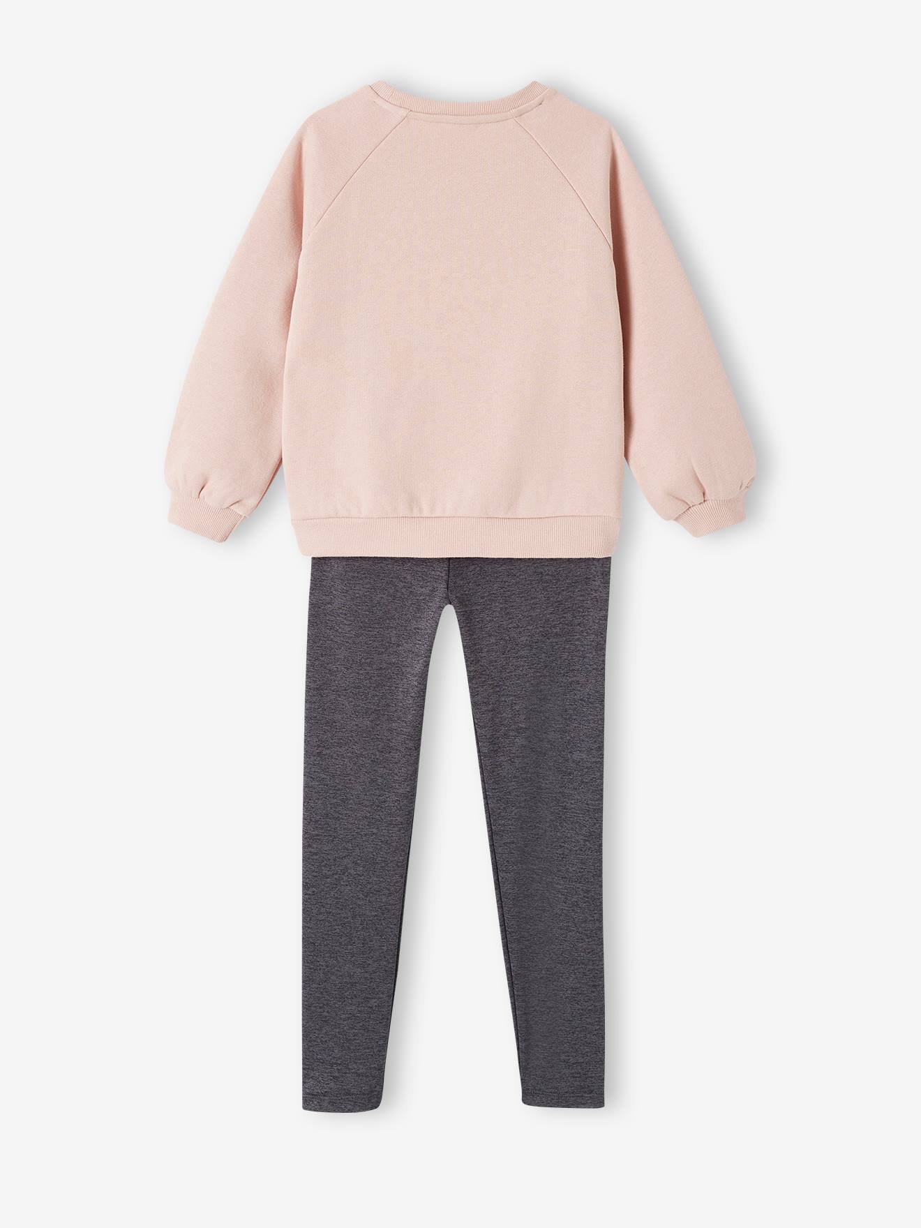 Ensemble sport sweat en molleton + legging matière technique fille vert