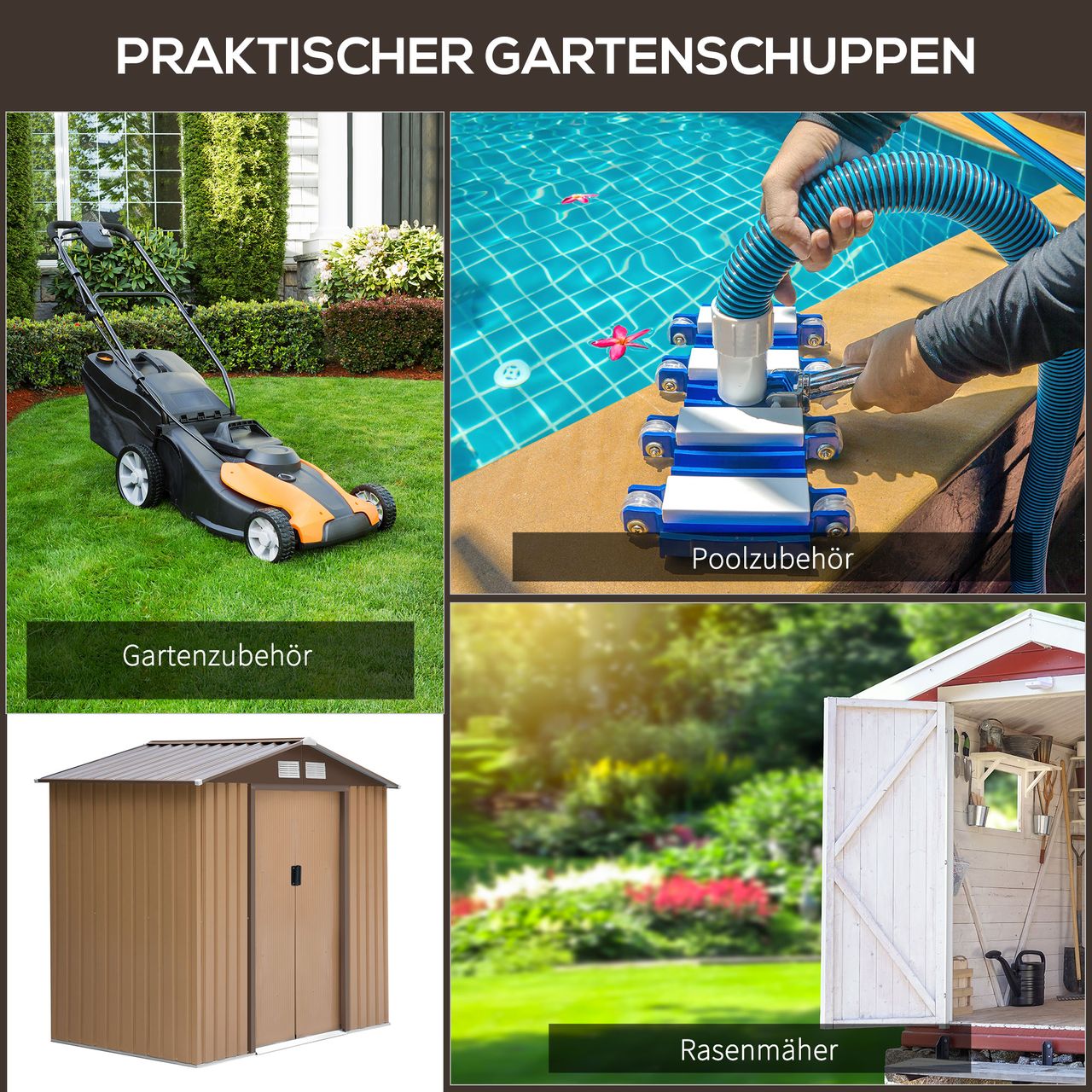 Outsunny Gerätehaus mit Fundament Geräteschuppen Gartenhaus Garten Schuppen Metall Braun 213 x 130 x 185 cm