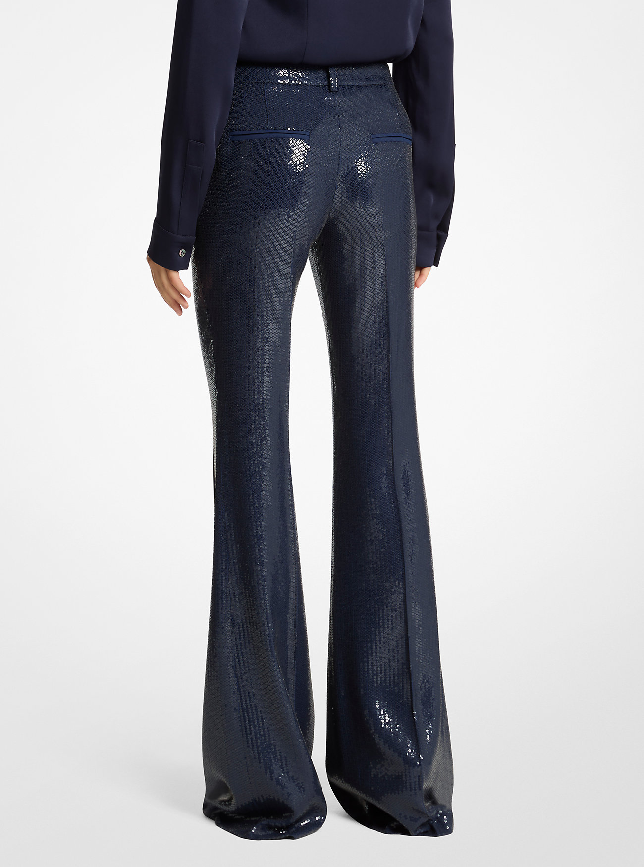 Haylee Sequin Embroidered Flared Trousers - MARITIME
