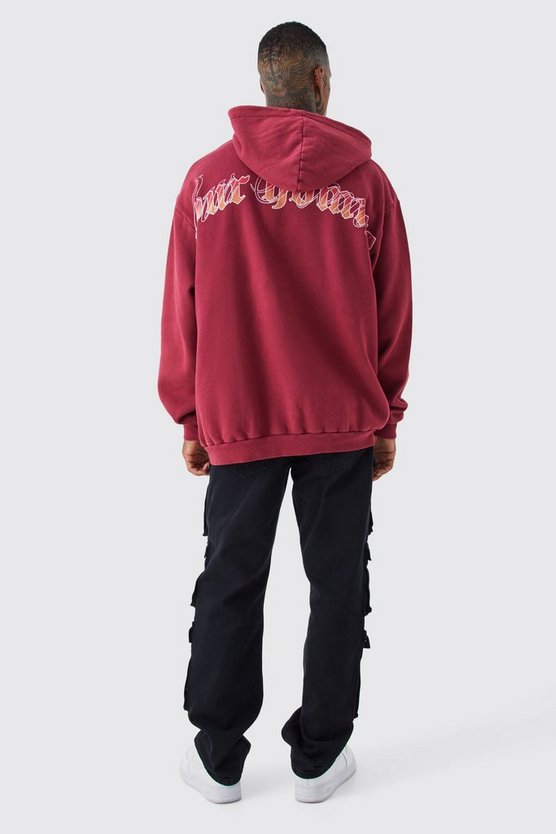 Oversize Hoodie mit Acid-Waschung und Strass