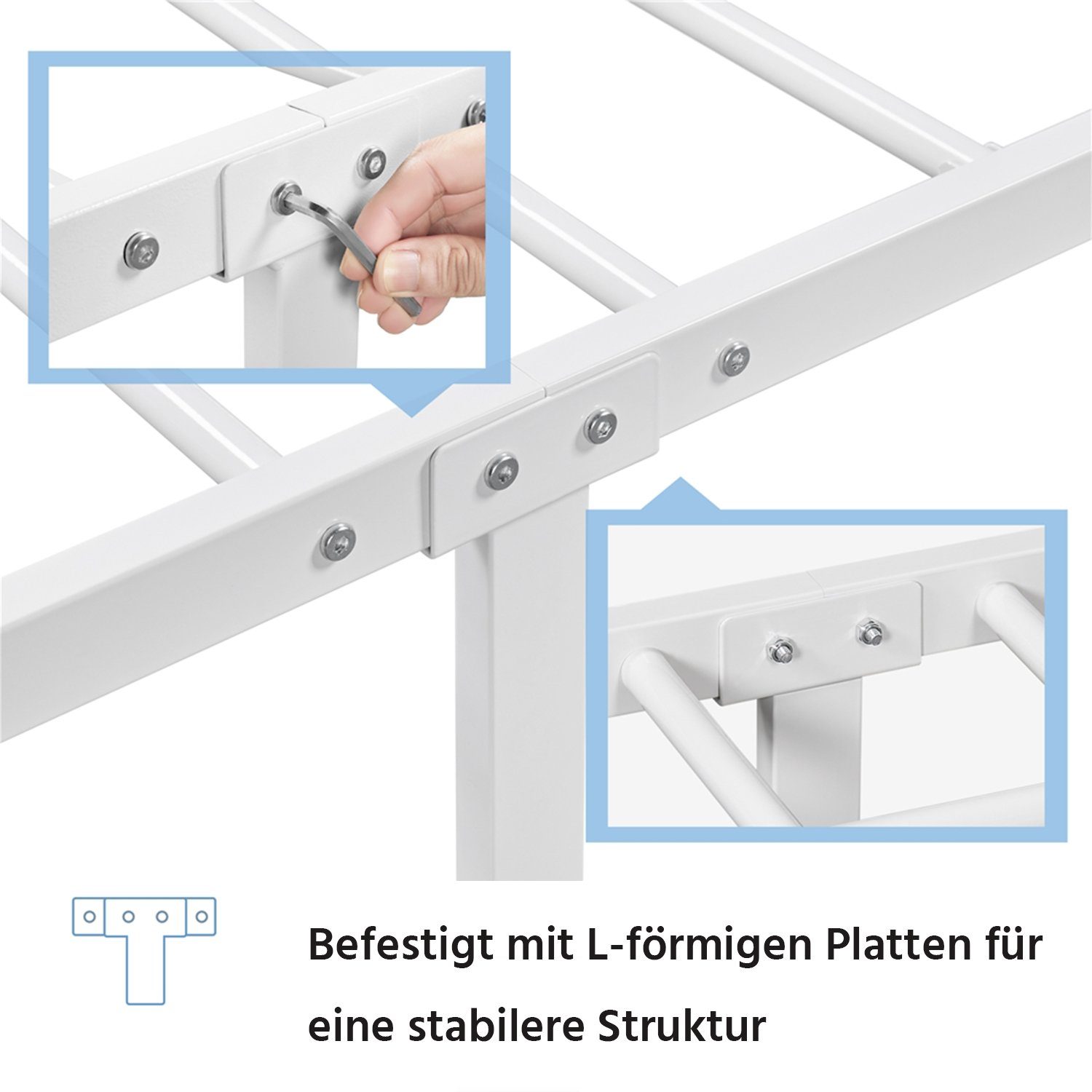 Yaheetech Metallbett, Bettrahmen mit Hohem Kopfteil, Einzelbett Bettgestell mit Lattenrost