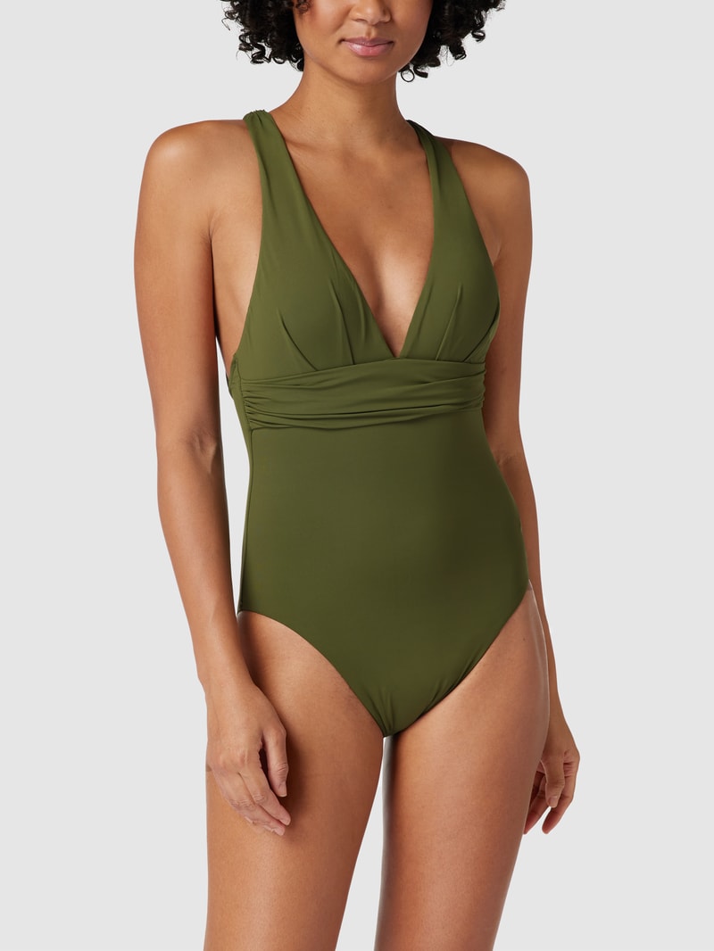 Badeanzug mit gekreuzten Trägern Modell 'Cross Back One Piece' in olivgrün