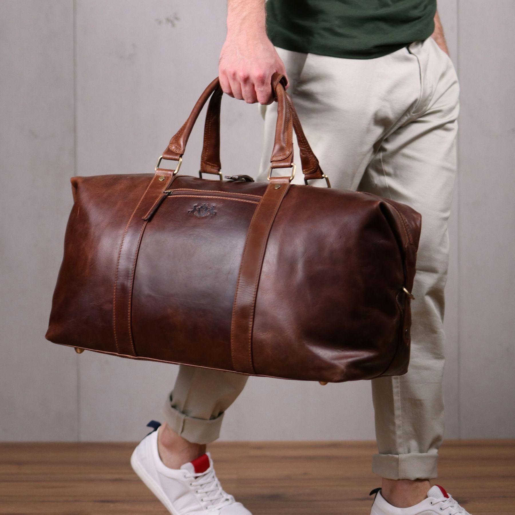 SID & VAIN Reisetasche Leder Weekender Unisex ZANE, Echtleder Reisegepäck für Damen & Herren, Sporttasche XL braun-cognac