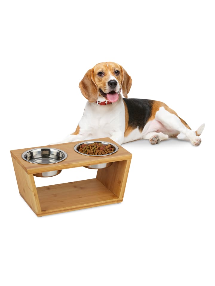 relaxdays Doppelnapf in Natur - (B)40x (H)18,5 x (T)21 cm günstig kaufen onesize