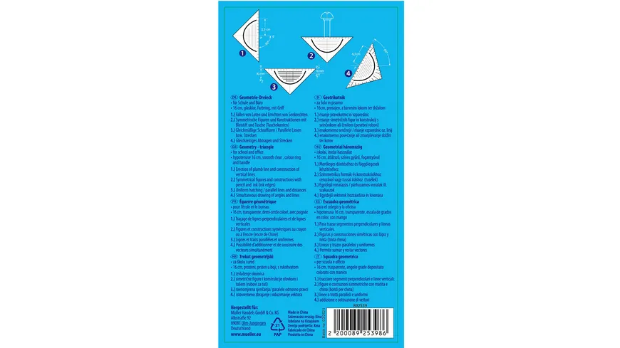 PAPERZONE Geodreieck mit Griff 16cm