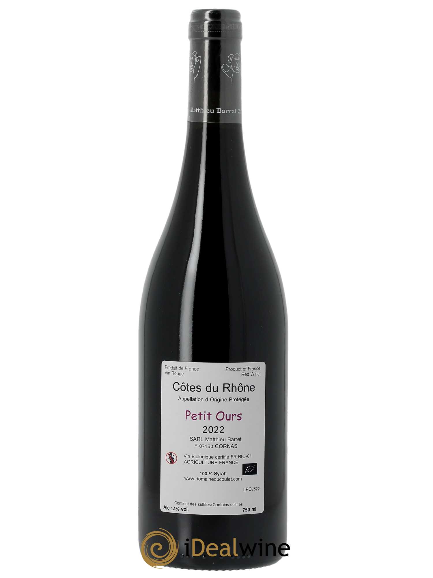 Côtes du Rhône Petit Ours Brun Coulet (Domaine du) - Matthieu Barret  2022 - Lot de 1 Bouteille