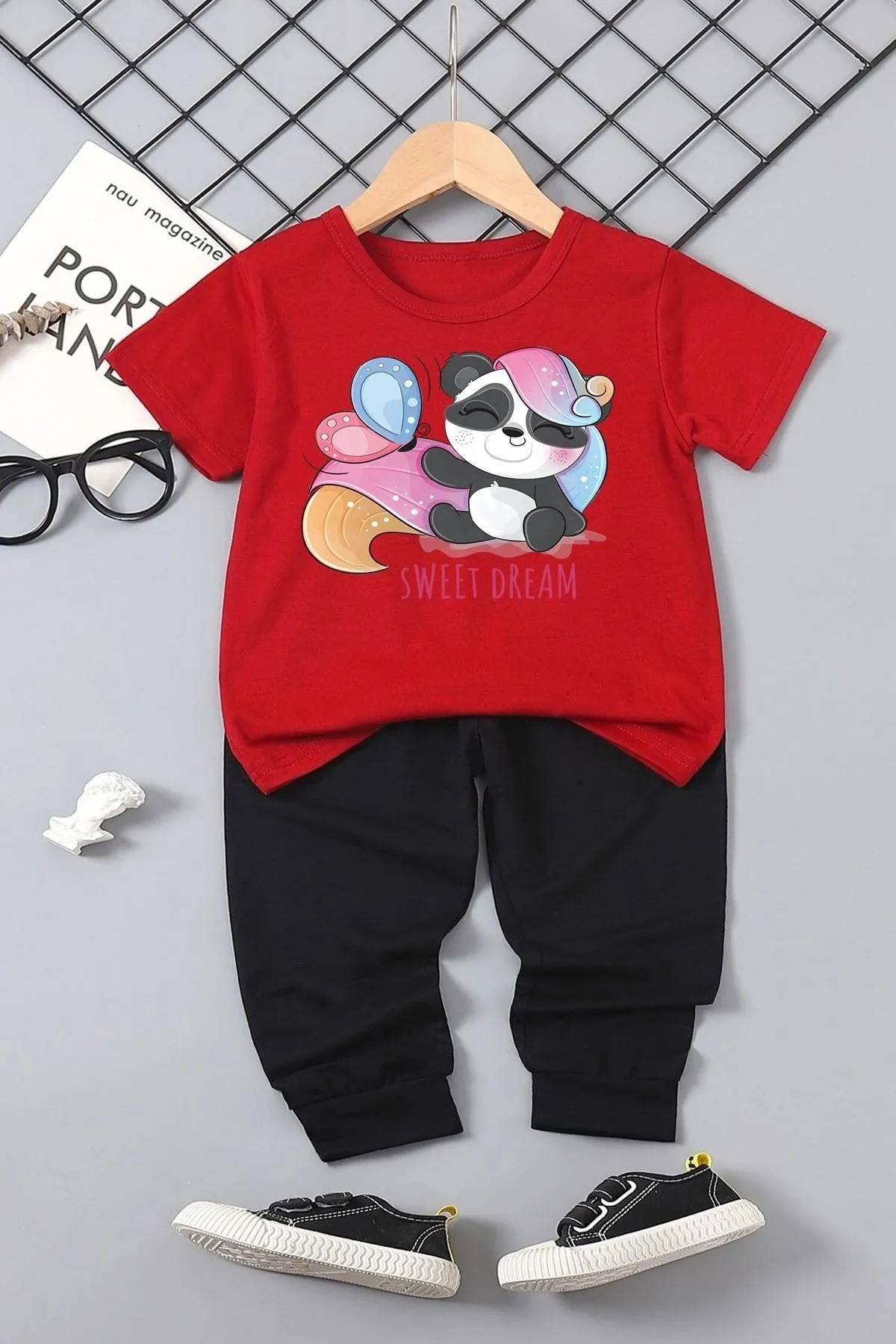 uyguntarz  Sweet Dream Panda Bottom für Kinder – Top-Trainingsanzug-Set