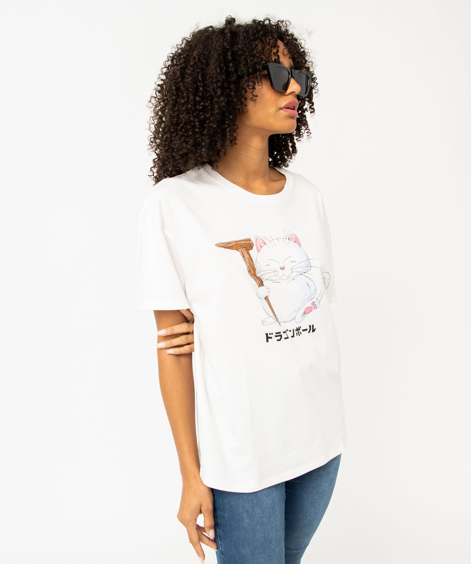 Tee-shirt femme coupe oversize avec motif chat - Dragon Ball ecru | GEMO