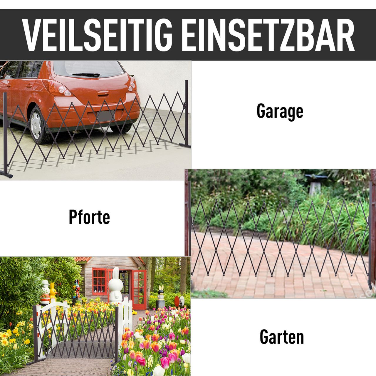 Outsunny Scherengitter Absperrgitter ausziehbar 35-300cm Garten Alu Braun