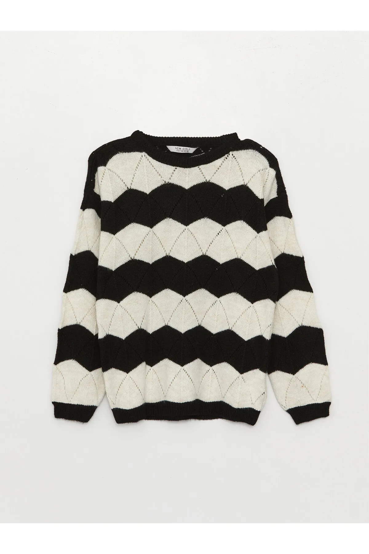 LC Waikiki  Gestreifter Langarm-Strickpullover für Mädchen mit Rundhalsausschnitt