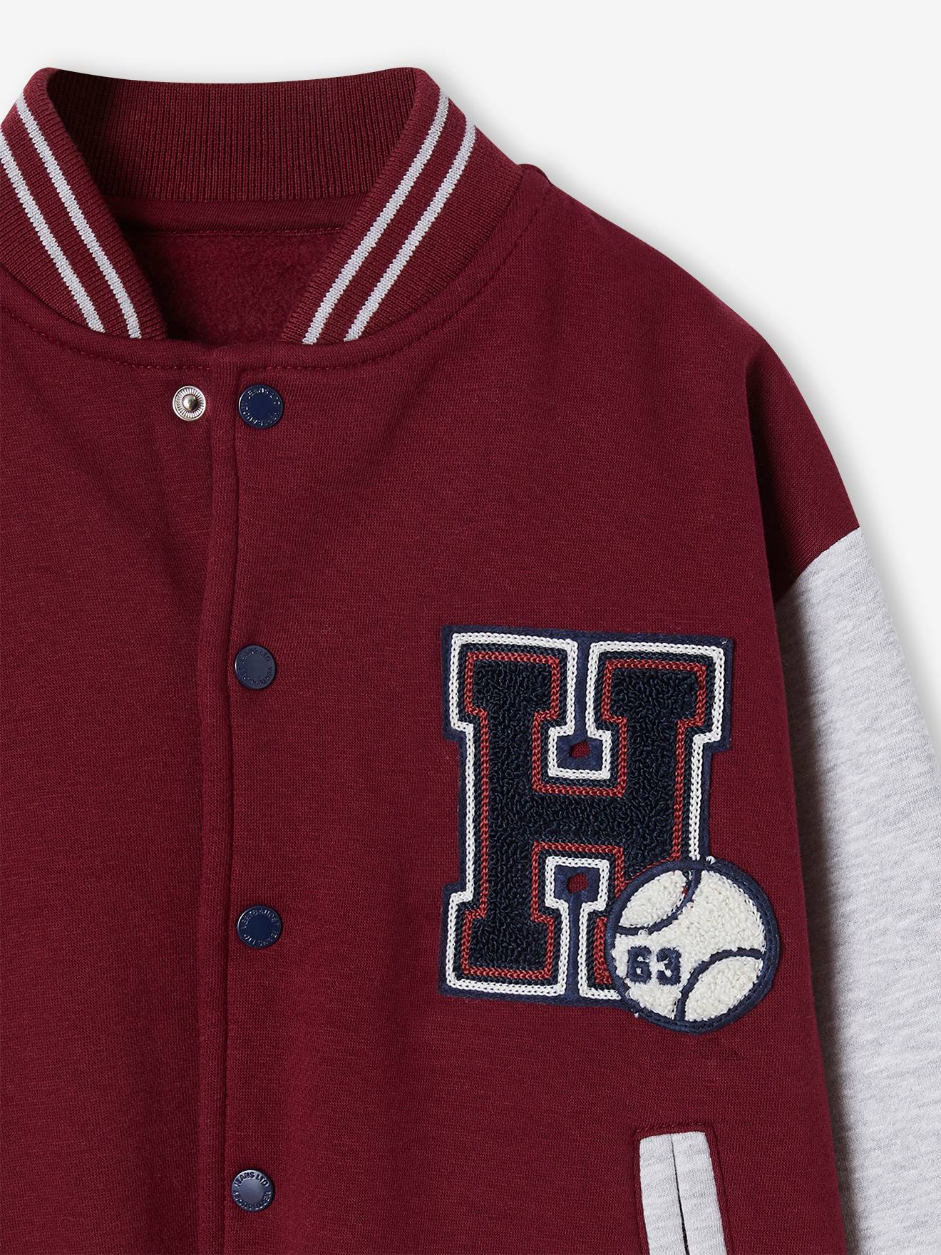 Sweat style teddy en molleton garçon badge en bouclettes. bordeaux