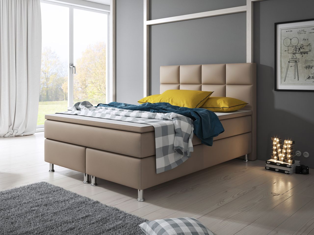 IHG Boxspringbett Miami 140x200 cm Kunstleder Muddy