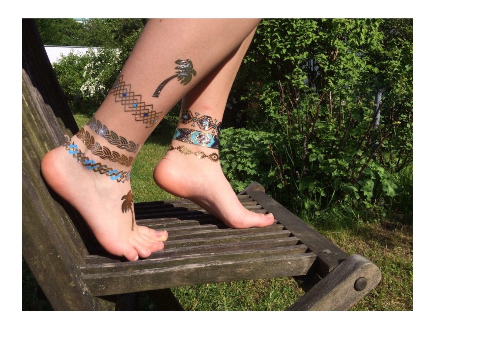 LK Trend & Style Schmuck-Tattoo Modeschmuck BEAUTY, Gold Metallic Flash Tattoos, Armkettchen, 5 Sets 40 Motive, zum Aufkleben auf die Haut