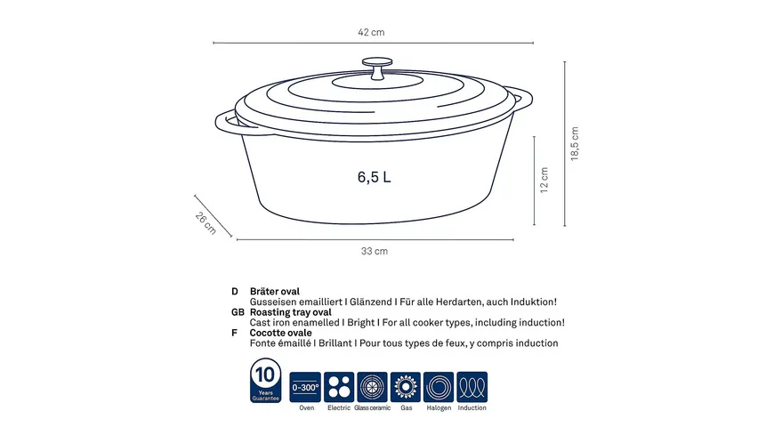 kela Bräter Gusseisen oval Calido 6l schwarz
