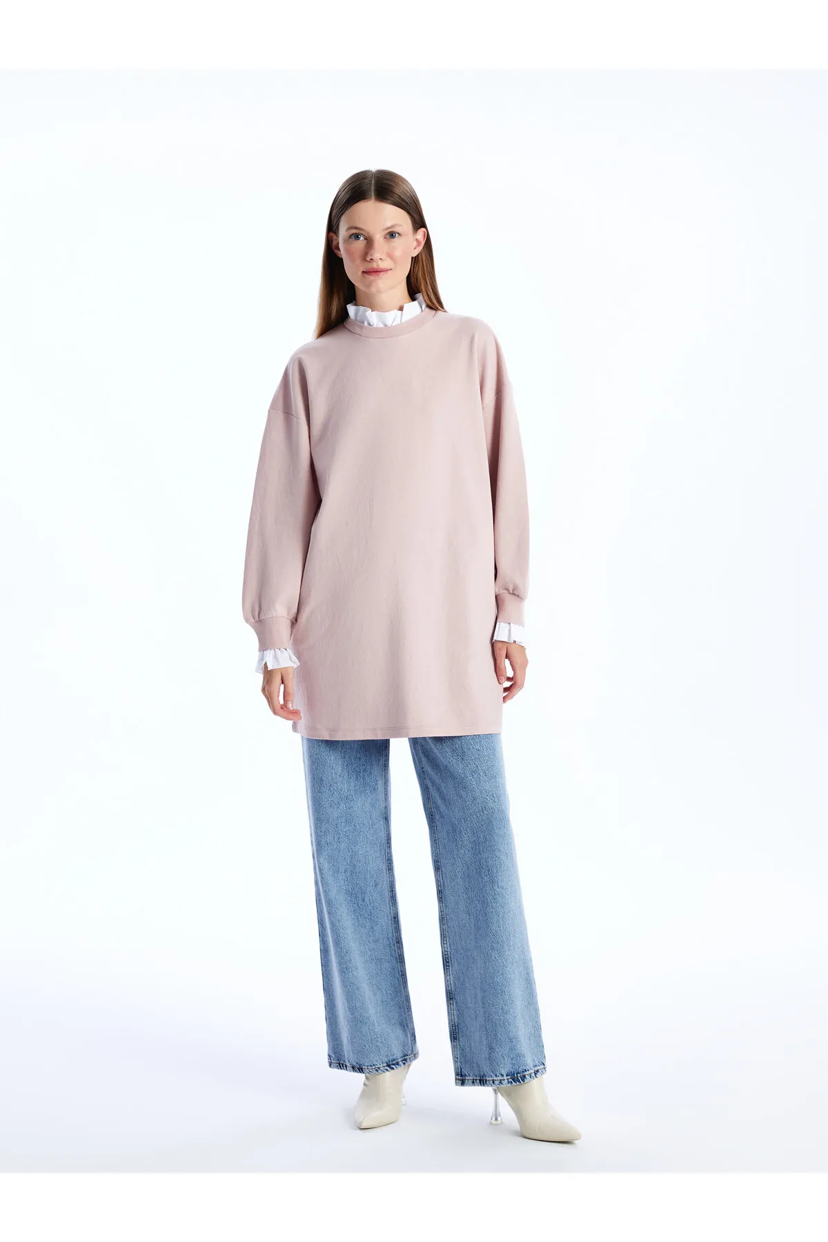 LC Waikiki  Rundhalsausschnitt, einfarbig, langärmelig, Damen-Sweatshirt-Tunika