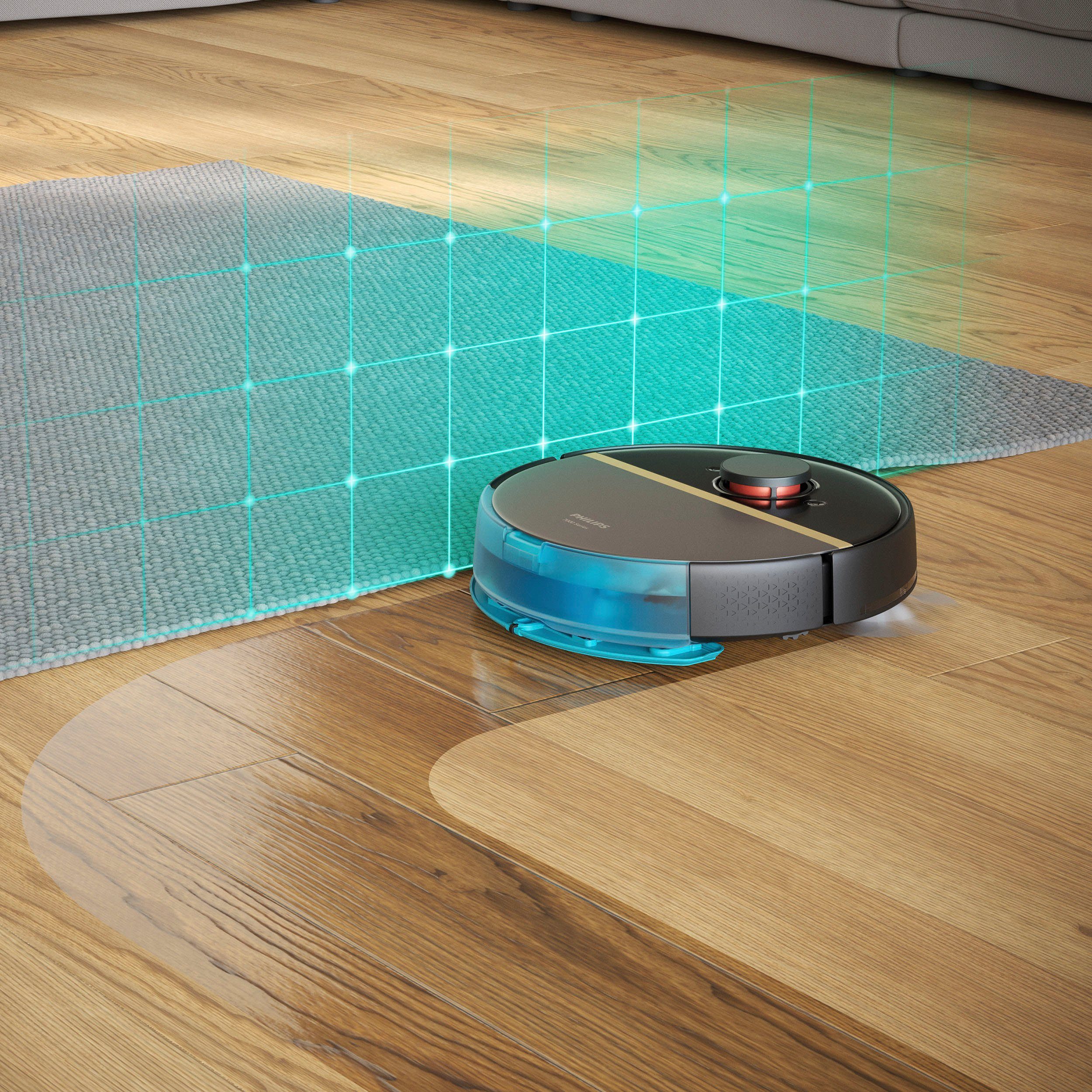 Philips Saugroboter XU7000/01, 180 min Akkulaufzeit, Teppichfunktion, 360° Lasernavigation und ToF-Sensoren, mit Vibrationswischer