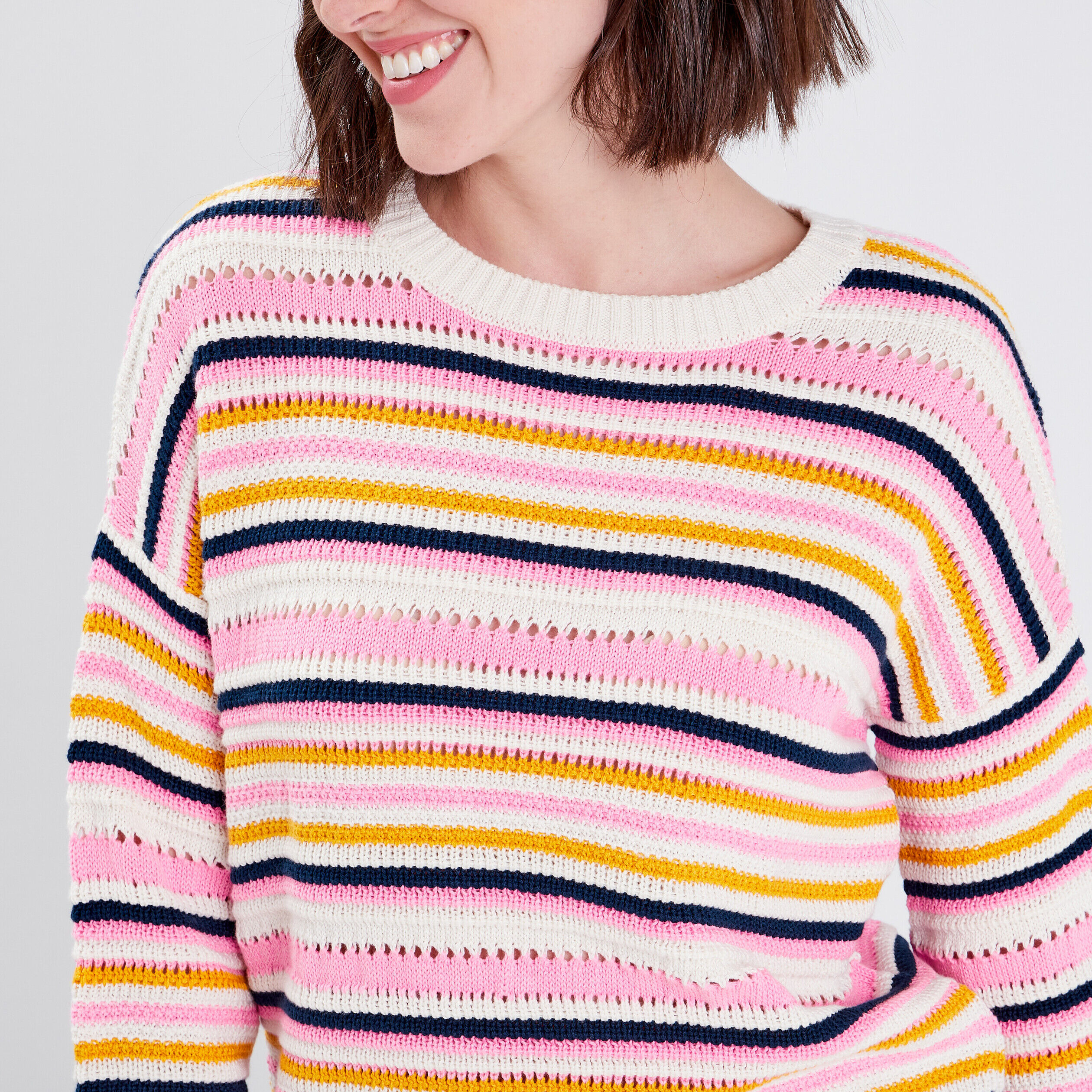 Pull avec col rond rose vif femme | Cache Cache