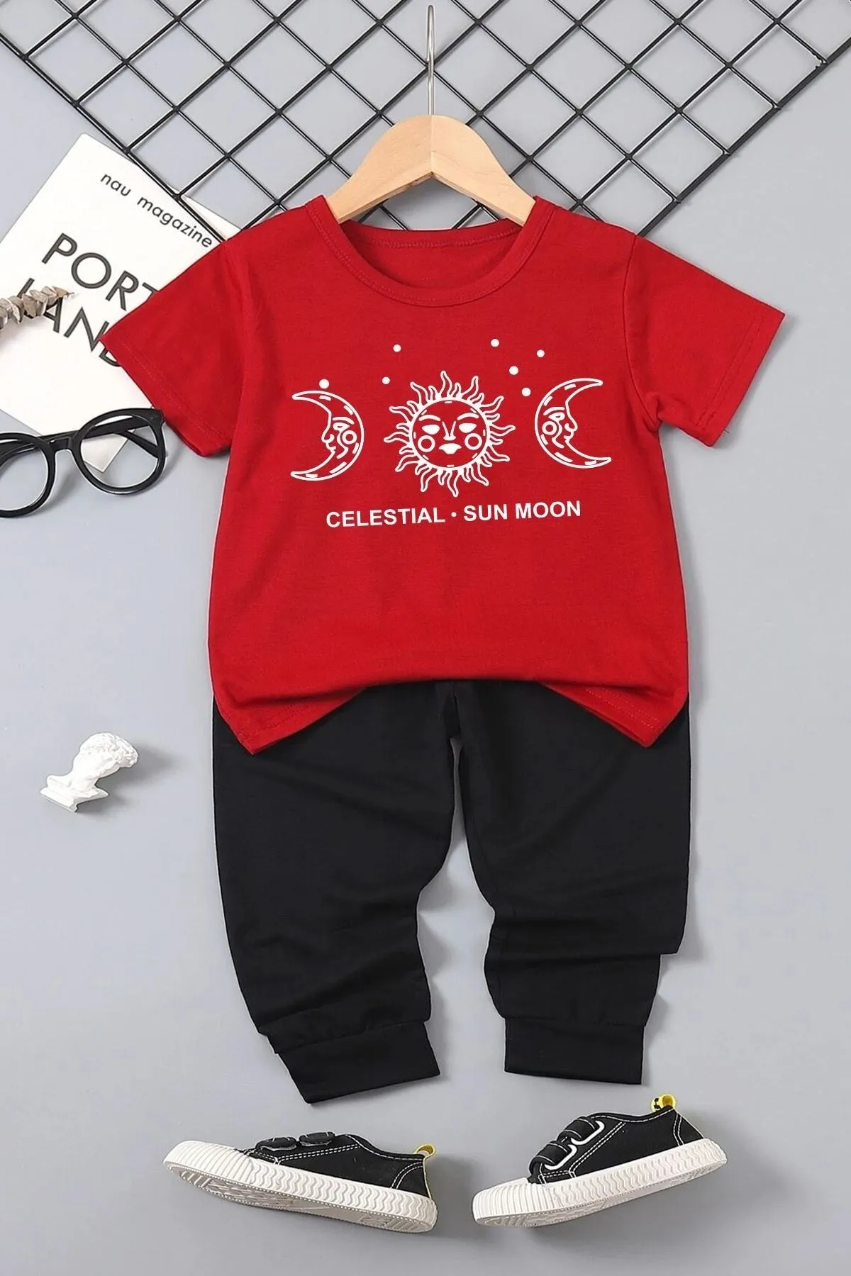 uyguntarz  Sun Moon Bottom – Top-Trainingsanzug-Set für Kinder