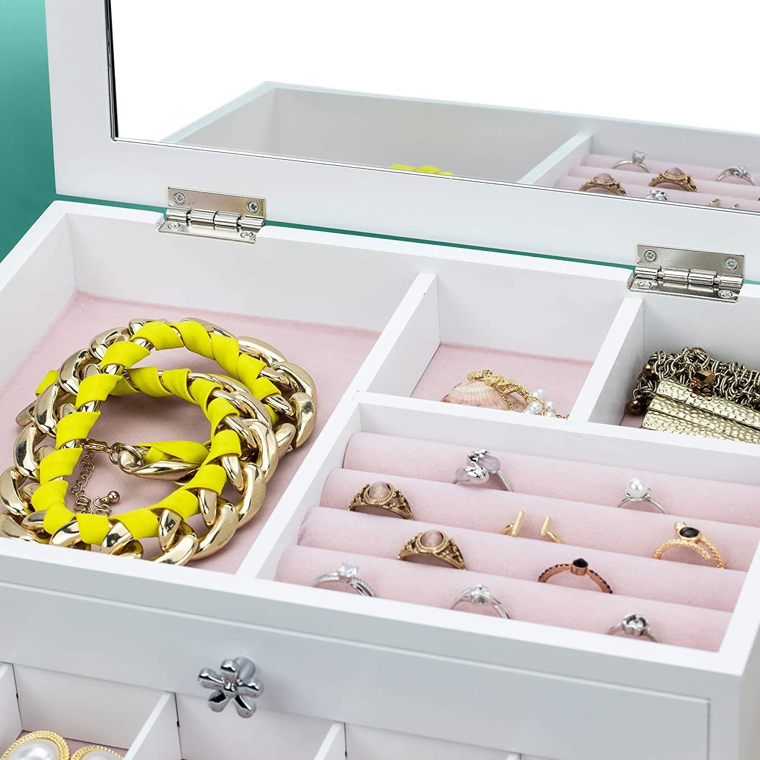 AdelDream Schmuckkasten YY-J10, 6 Ebenen mit 5 Schubladen. Geeignet für Halsketten, Armbänder, Uhren, Ohrringe in perfekter Reihenfolge