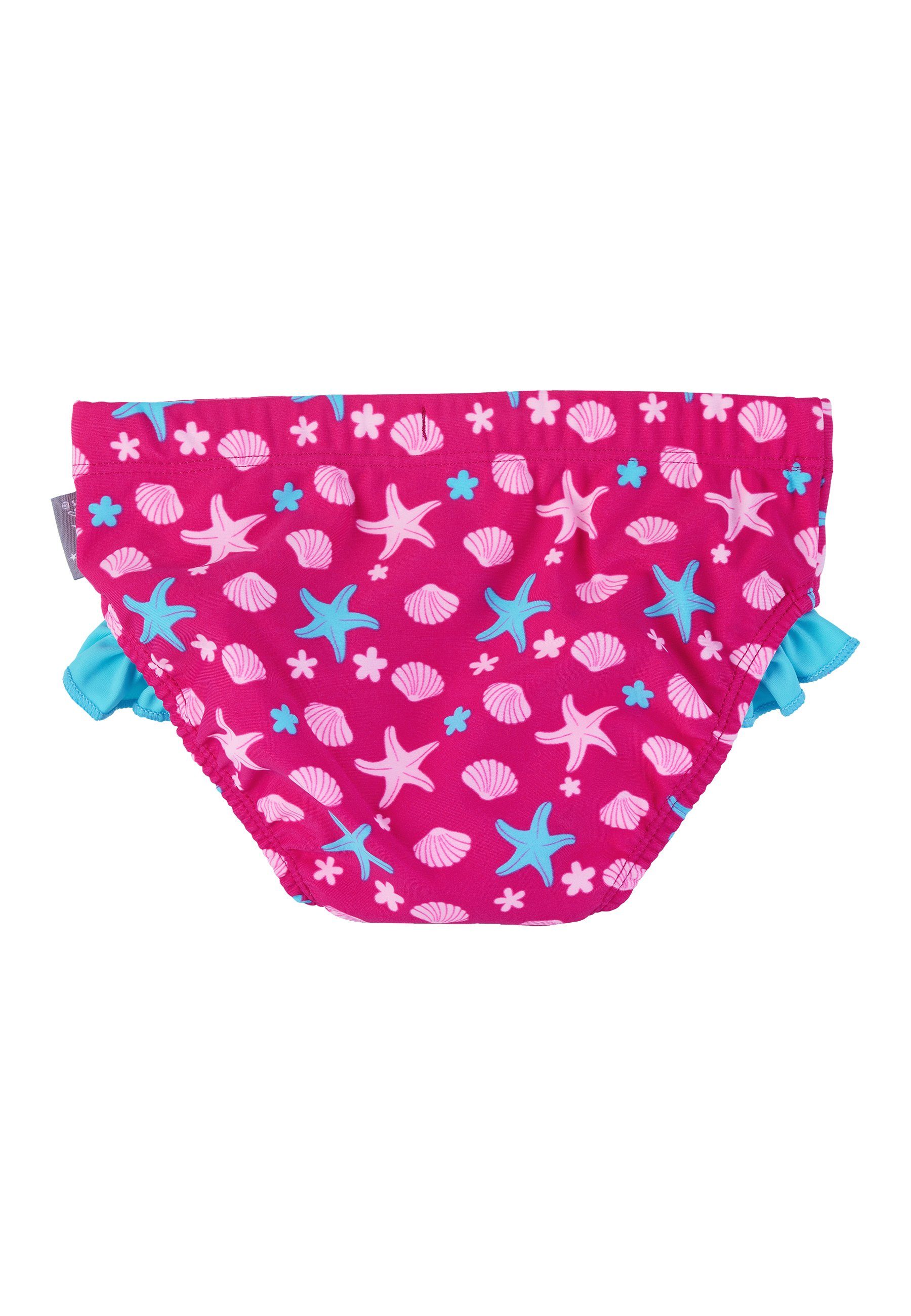 Sterntaler® Badehose Badehose Seesterne (1-St) Baby Badehose - Badeshorts mit Windeleinsatz bis Größe 86/92 - Baby Bademode in Magenta mit UV-Schutz 50+, Rüschen und Allover-Print - Kinder Badehosen