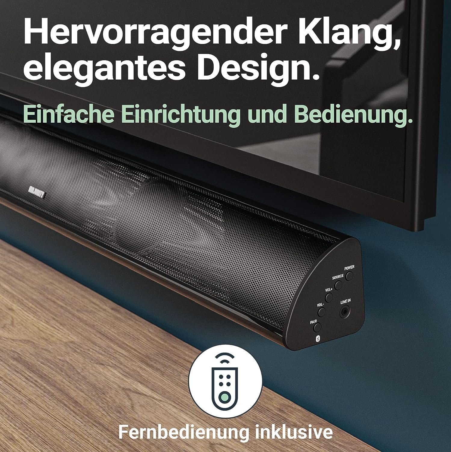 Majority Snowdon 2.1 Soundbar (Bluetooth, AUX, RCA, NFC, 120 W, Eingebauter Subwoofer, inkl. Fernbedienung und Batterien)