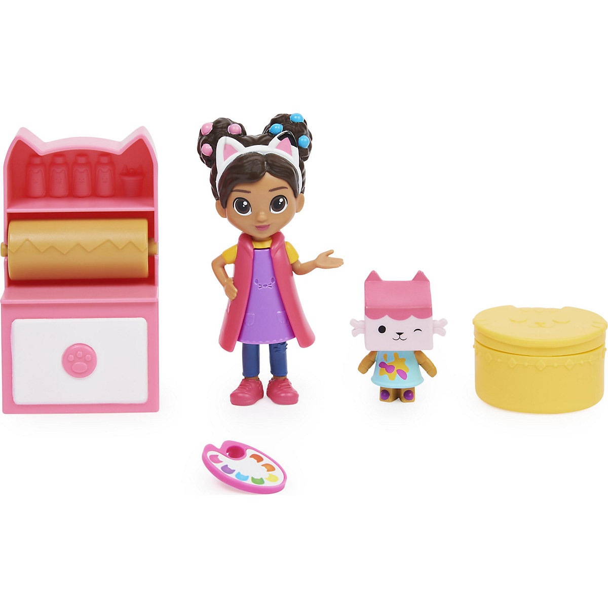 Gabby’s Dollhouse Cat-tivity Set, Art Studio - Bastel und Kunst Set mit Gabby und Baby Box, 2 Zubehörteilen, Überraschungsbox und Möbelstück, geeignet für Kinder ab 3 Jahren