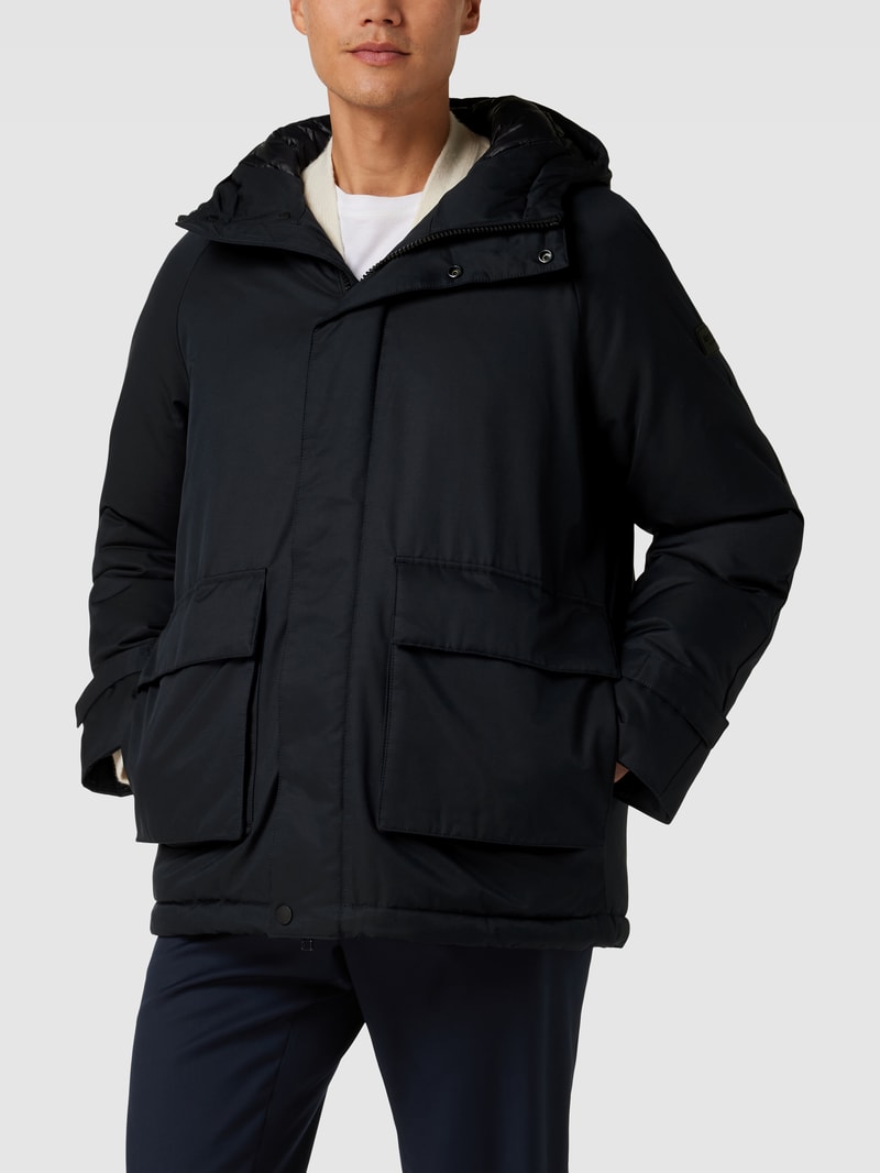 Parka mit Label-Applikation in marineblau