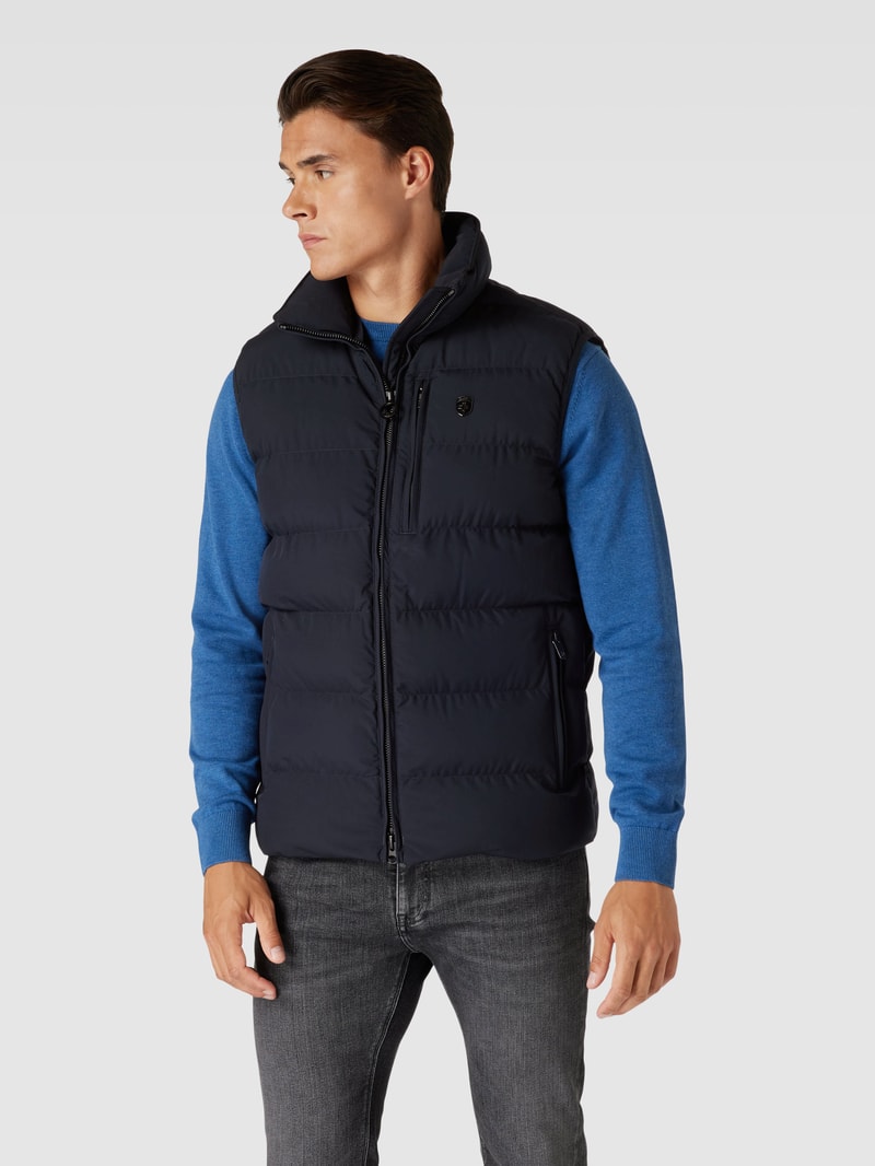 Steppweste mit Label-Applikation in marineblau