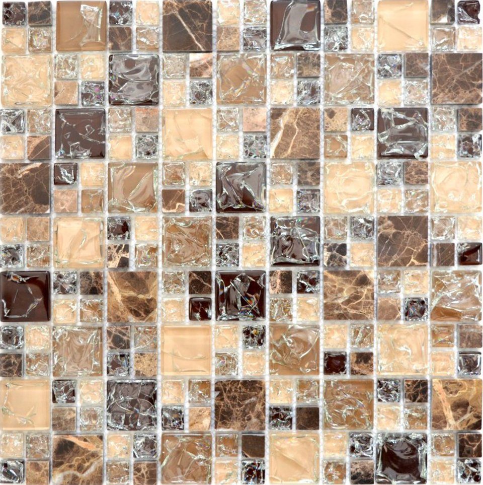 Mosani Mosaikfliesen Naturstein Glasmosaik Marmor Mosaikfliesen dunkelbraun creme