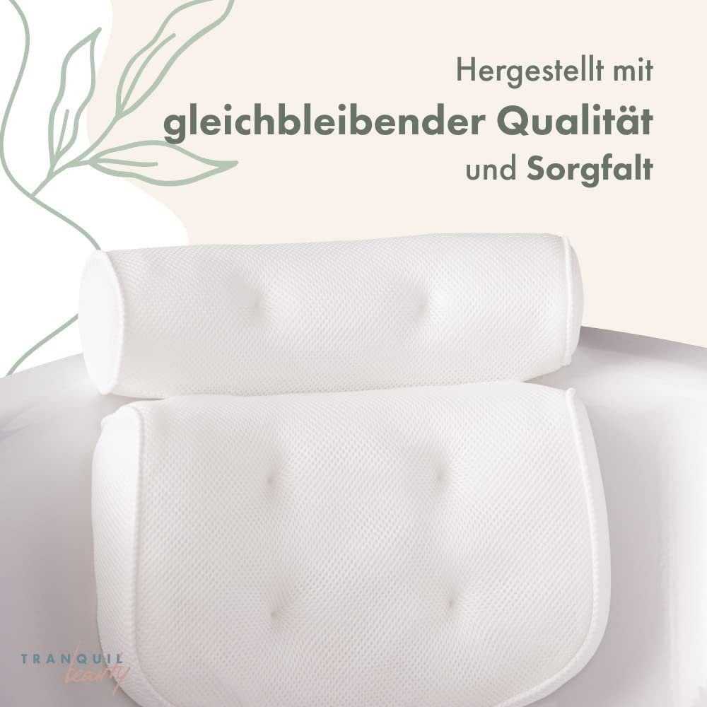Tranquil Beauty Wasserkissen Wasserdichtes Luftnetz-Badekissen mit Saugnäpfen für Kopf/Nacken, leicht zu reinigen, schnell trocknend und schimmelresistent.