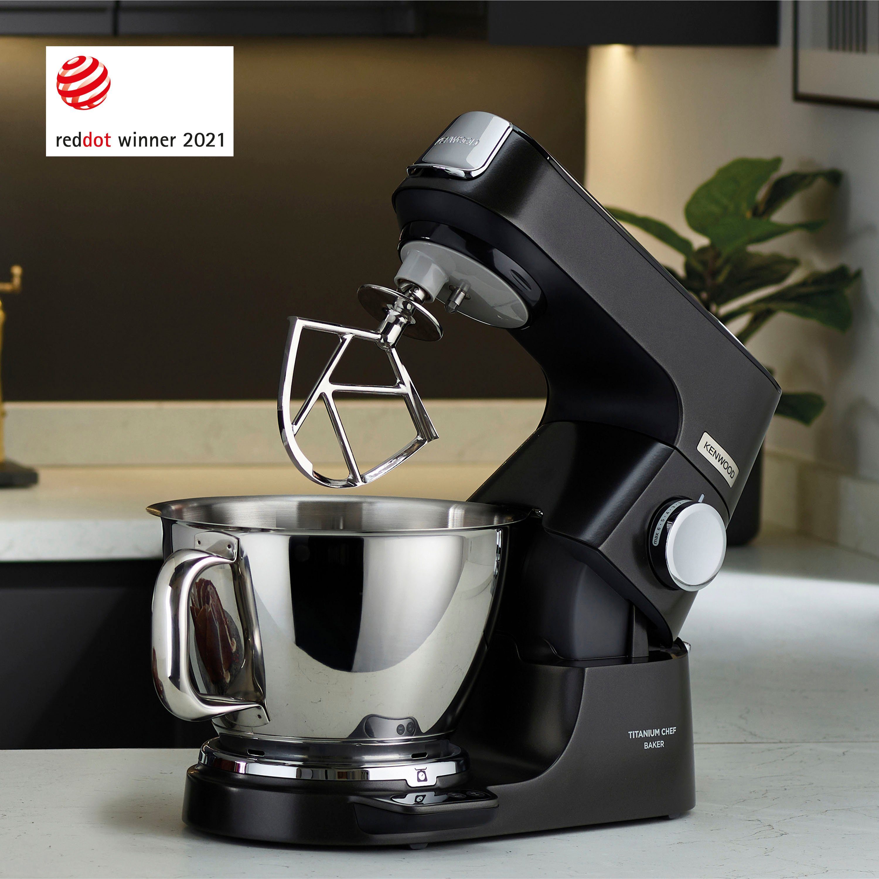 KENWOOD Küchenmaschine Titanium Chef Baker KVC85.004BK, 1200 W, 5 l Schüssel, Zubehör, Gratis Wert: UVP 319,- Gratis Mixaufsatz + Schnitzelwerk