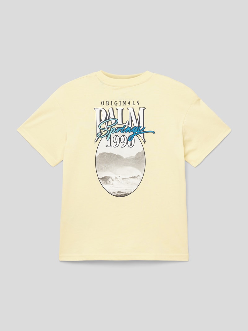 T-Shirt mit Statement-Print Modell 'PALMA' in hellgelb
