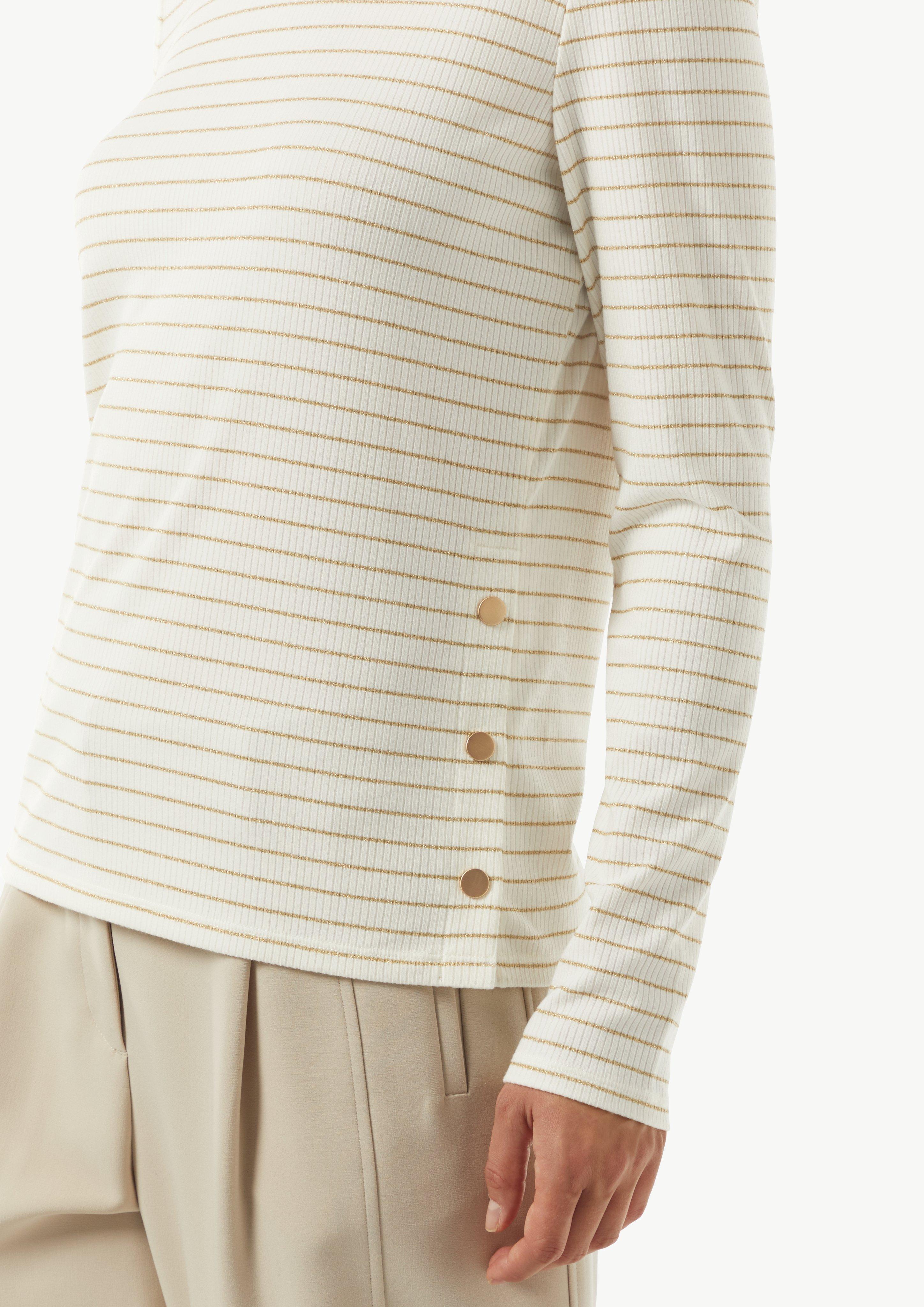 Langarmshirt mit gestrickten Streifen aus Lurex - weiß