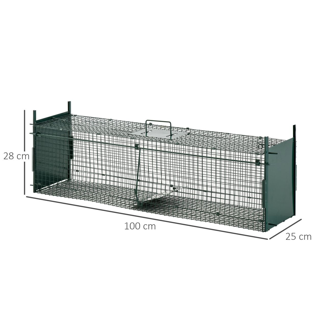 PawHut Tierfalle Marderfalle Fangfalle für Kaninchen Katzenfalle Ratte 2 Eingänge Griff Metall Dunkelgrün 100L x 25B x 28H cm