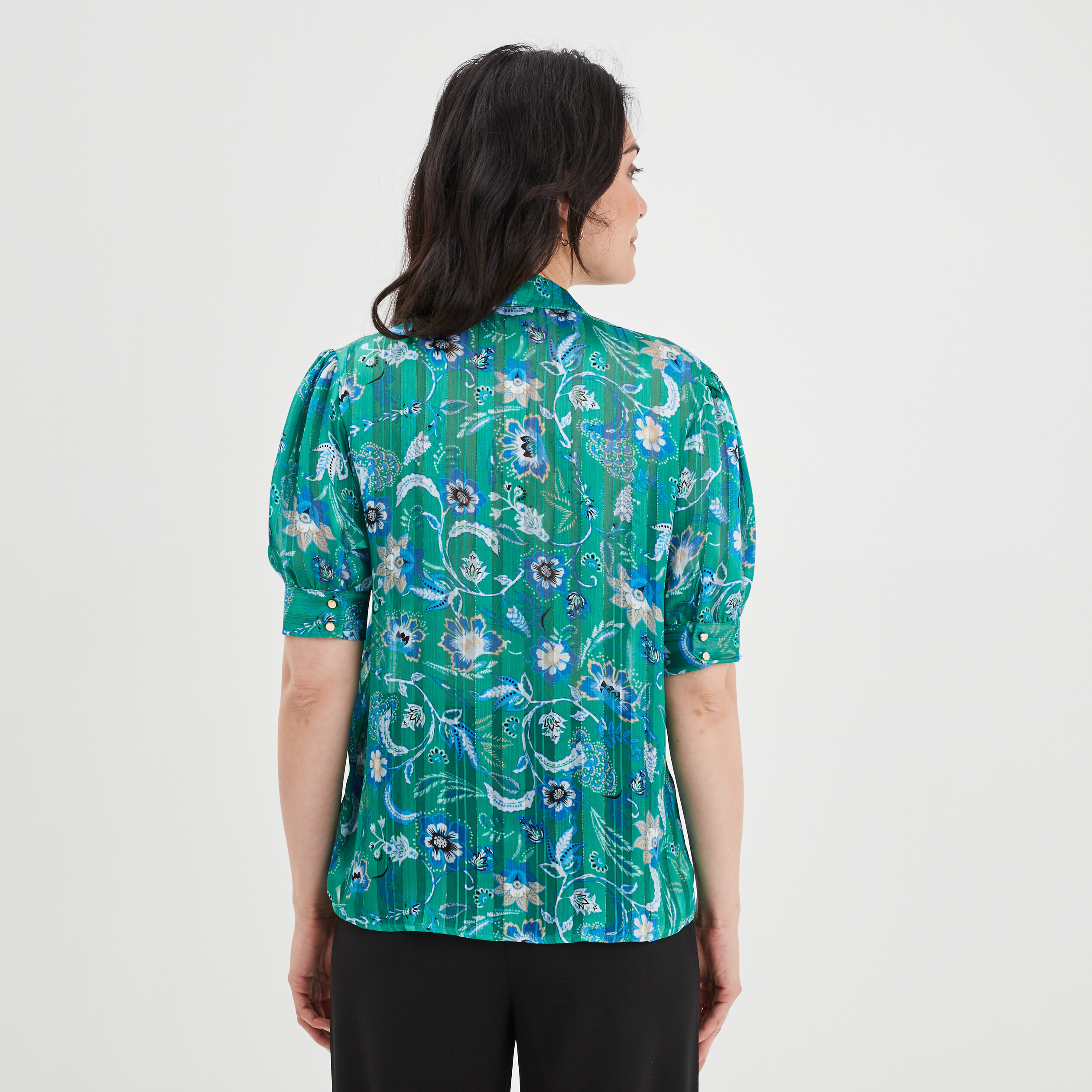 Blouse col lavalière manches courtes vert femme | La Halle