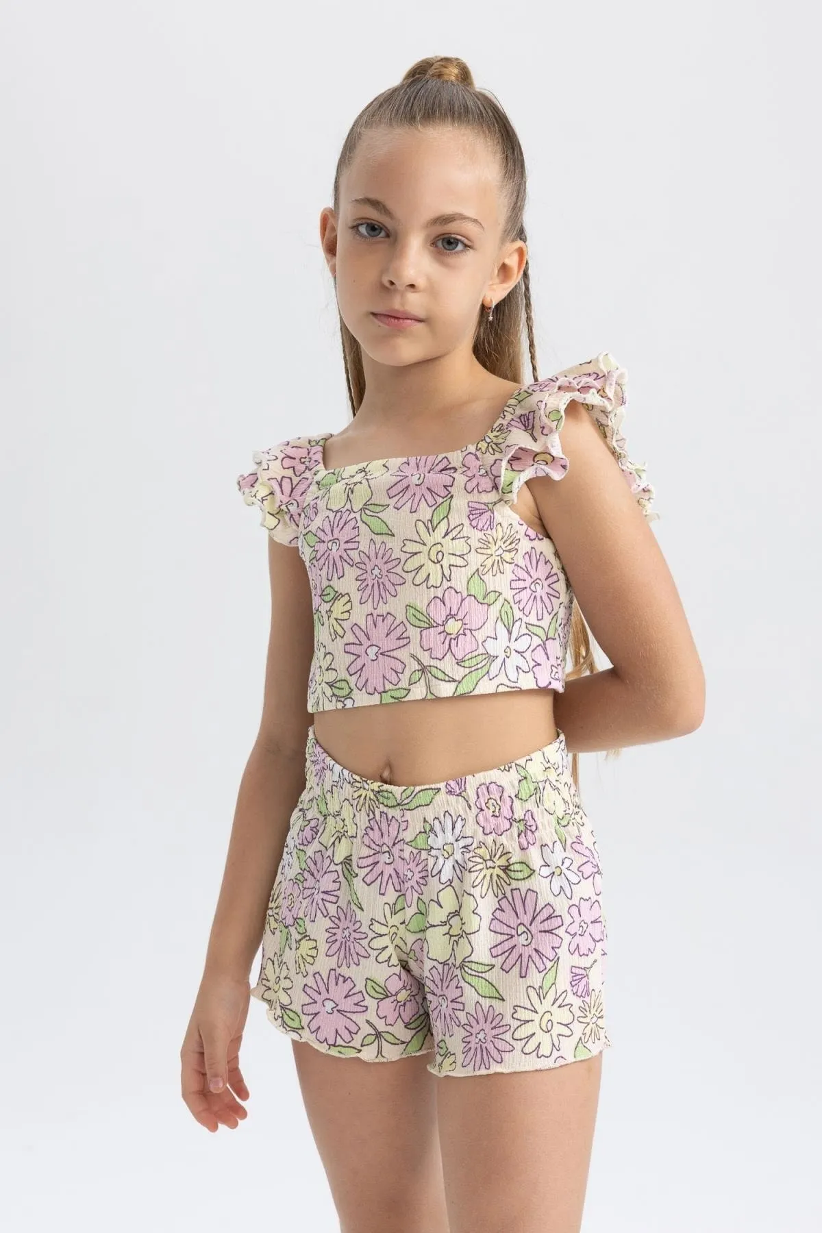 DeFacto  Mädchen-Crop-Top-Wickel-Kurzarm-T-Shirt B0985a823hs