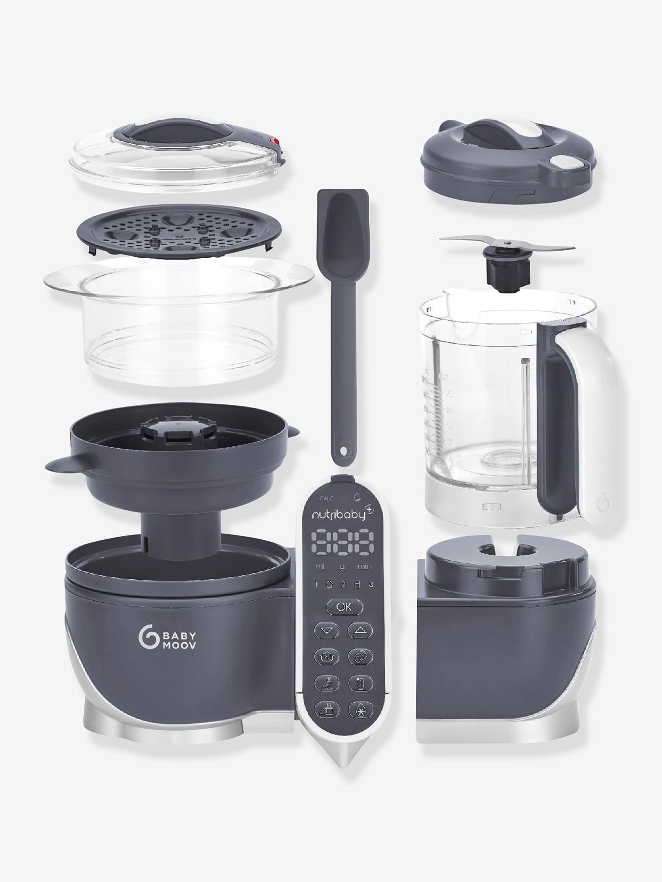 Robot multifonction BABYMOOV Nutribaby+ Préparateur culinaire cuiseur et mixeur industrial grey