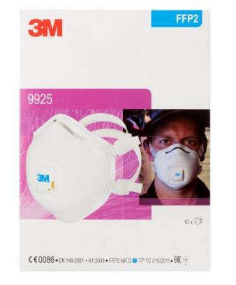 3M 1.21.15.992.50 9925 Schweißrauchmaske FFP2 NR D mit Ausatemventil, 10 Stück